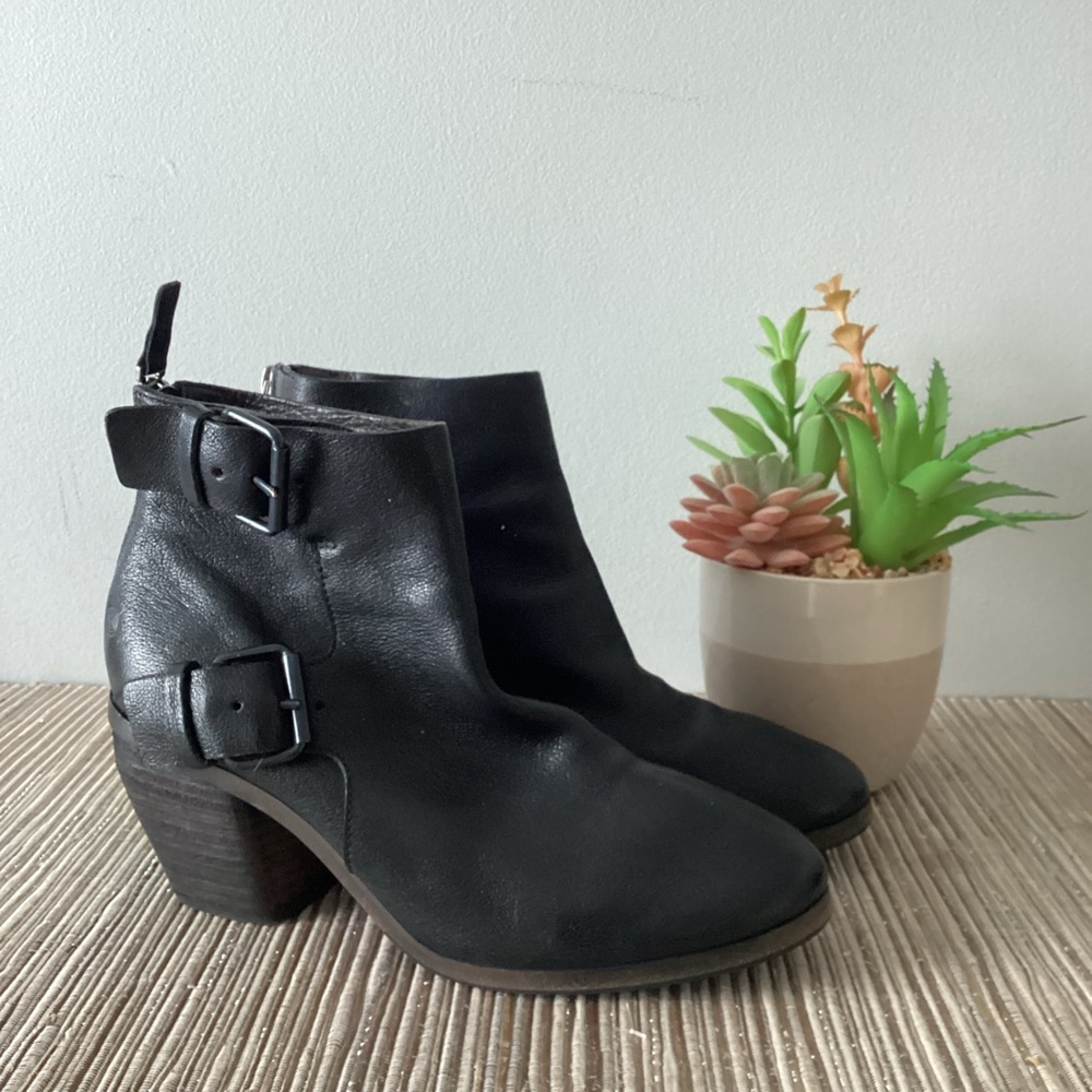 Marsell Black Leather Ankle Boots Heel Buckle Shoes Made In Italy Size 37.5